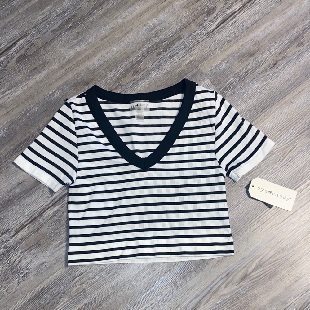 NWT EYE CANDY Striped Crop Top L/XL